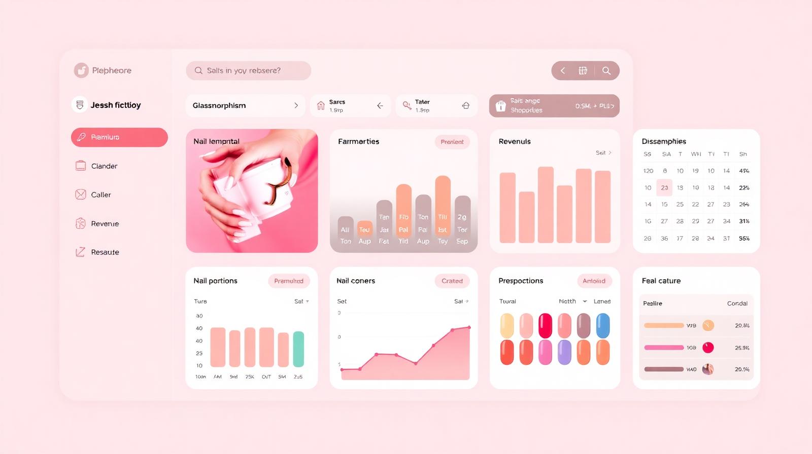 Dashboard GlowNails ERP — agenda, faturamento e estoque de esmaltes